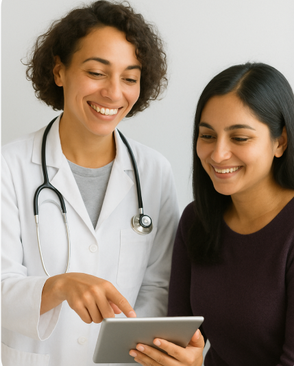 Doctora y paciente sonriendo